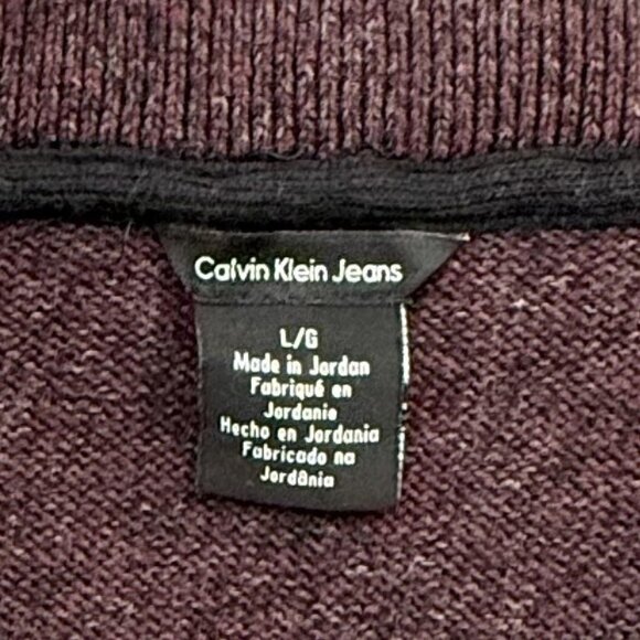 Calvin Klein Sweater Mens Large Burgundy Quarter Zip Preppy Pullover Mock Neck - Picture 3 of 9